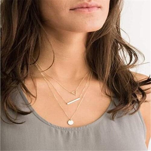 Women Charming Gold Chain Necklace Jewelry Ladies Simple Gold Geometric Party Girl Gifts Fashion Multilayer Pendant Necklaces
