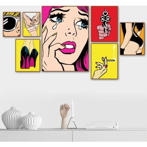 Cartoon Sexy Fashion Girl High Heels Pistol Nordic Posters And Prints Wall Art Canvas Painting Wall Pictures For Bar Decor