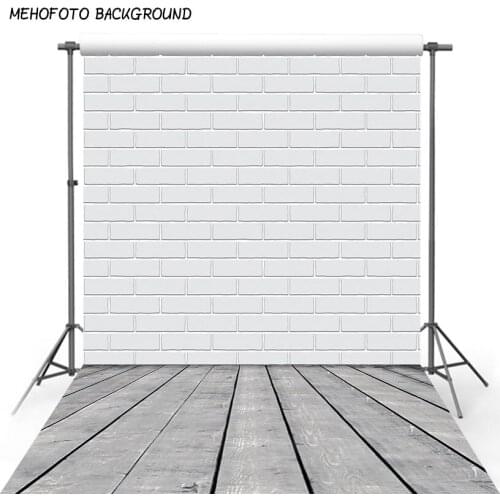 Retro White Brick Wall Wood Board Floor Baby Shower Newborn Pet Food Portrait Backdrop Photography Background Photo Studio Props