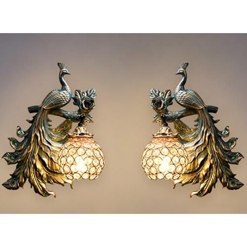 Retro LED Resin Wall Lamp for Living Room Bedroom Sofa TV Background Wall Light Home Decoration Peacock Model Wall Sconce Lamp