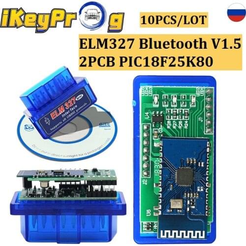 10pcs ELM327 Bluetooth V1.5 2PCB PIC18F25K80 OBD2 Code Reader ELM 327 OBDII Diagnostic Scanner Dual Bluetooth Diagnostic Adapter