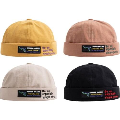 Men Hats Women Docker Cap Beanie Sailor Worker Hat Rolled Cuff Brimless Adjustable Personality Embroidery HipHop Harajuku Casual