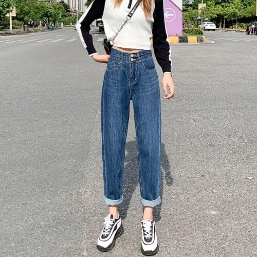 Harem Pants Femme Pencil Trousers High Waisted Jeans Womens 2021 Thicken Plush Loose Student Autumn Straight Wide Leg Boyfriend