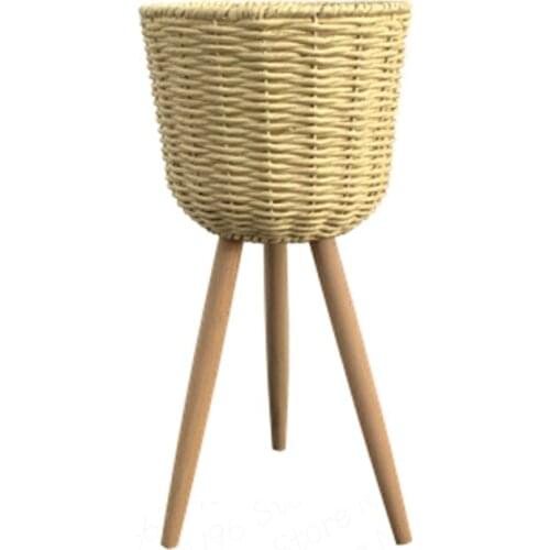 Straw floor flower rack rattan flower pot rack Nordic floor flower rack light luxury walnut flower rack hand woven
