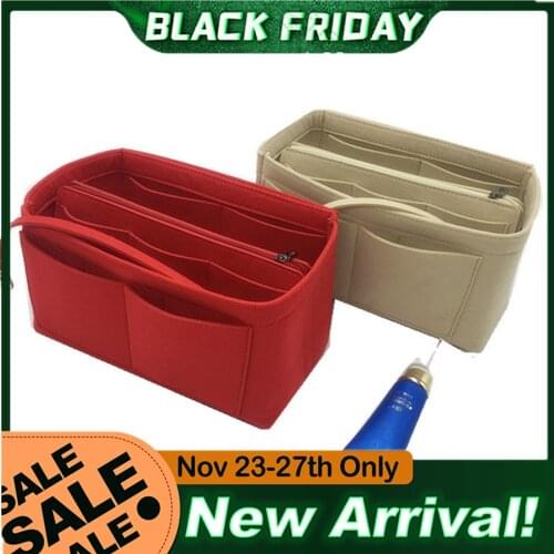 Portable Multifunctional Felt Handbag Tote Bag Purse Organizers Insert Shaper for Women Home Travel Vacations 34x17x18cm