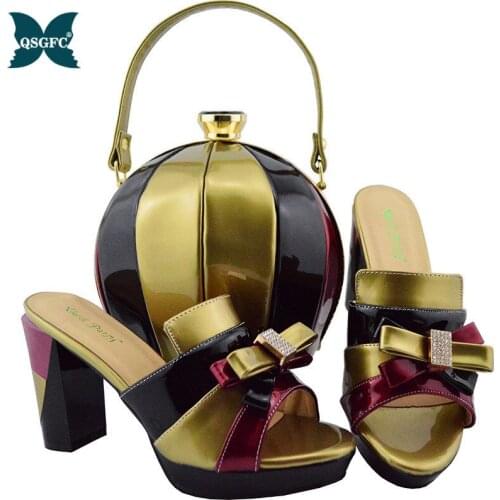 Fashionable Ladies Italian design Shoes and Bag Set Gold Color Shoes with Matching Bag High Quality African Shoe and Bag Set