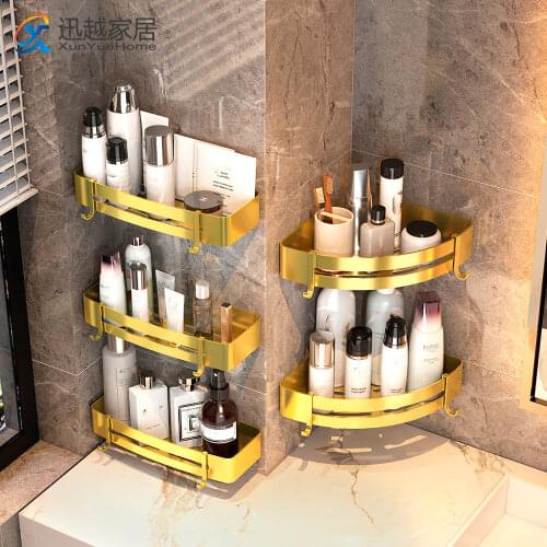 Corner Shelves Shower Shampoo Holder Toliet Square Storage Rack Wall Brushed Gold Aluminum Kitchen Hanger Bathroom Accessories