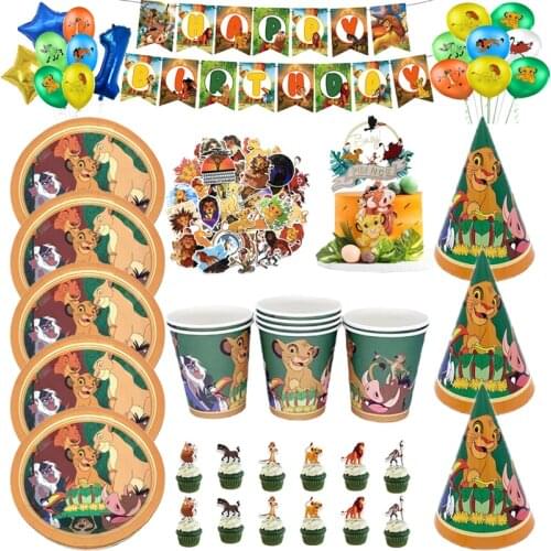 Lion Birthday Party Decoration Jungle Party Supplies Animal King Balloon Lion Baby Shower Banner Disposable Party Set