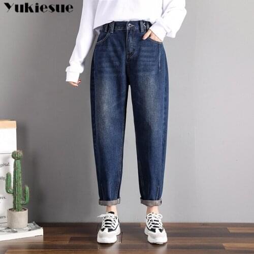 Vintage ladies boyfriend jeans for women mom high waist jeans blue casual harem trousers korean streetwear denim pants Plus size