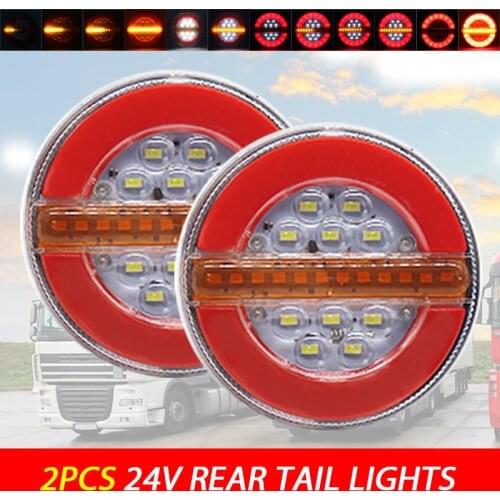 Pair 24V Waterproof LED Trailer Truck Tail Light Brake Light For Car Boat Bus Van Caravan Flow Turn Signal Lamp Strobe Light