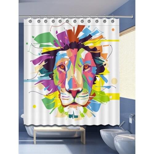 72'' Bathroom Waterproof Fabric Shower Curtain Polyester 12 Hooks Bath Accessory Sets Colored Drawing Graffiti Cartoon Lion Head
