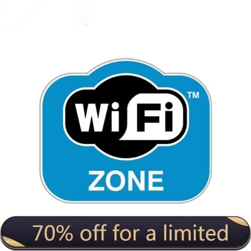 Wifi Zone Free Sticker Decal Internet Sign Cafe, Bar, Club, Office, Shop, Coffee Van Bike Offroad RV A4 Q3 Polo10*7cm