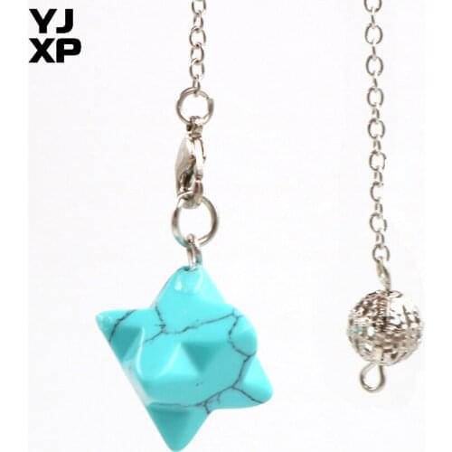 YJXP Ethnic Style Silver Plated Link Chain Green Turquoises Stone Eight Pointed Star Pendant Amulet Jewelry