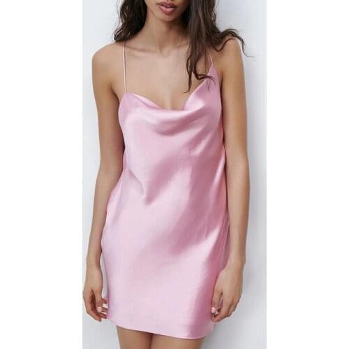 ZA Summer Women Satin Camisole Dress Slash Neck Loose Dresses Lady Party Vestido Elegant Girl Backless Causal Outfits Colors