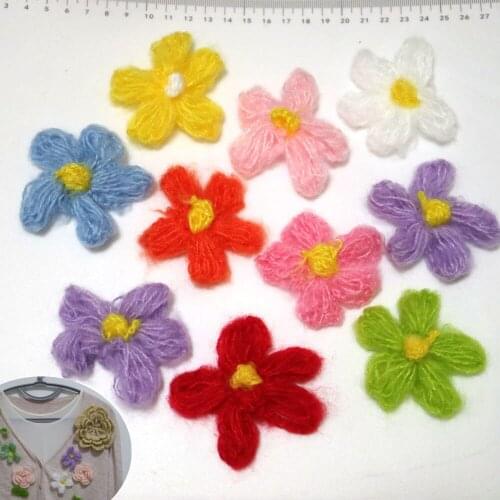 5pc/lot DIY fairy Hand crocheted flower patches for clothes woven flowers appliques for hairpin cashmere sweater