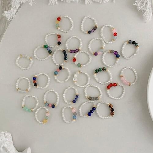 Boho Natural Stone Beaded Rings for Women Multi-color Adjustable Ring Sweet Romantic Party Fashion Jewelry Birthday Gifts