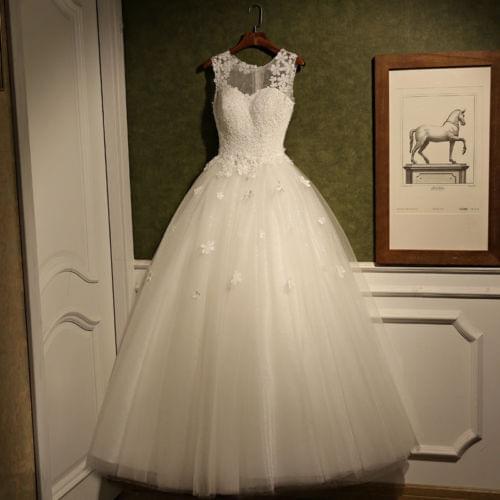 ANGELSBRIDEP Sheer Neck Wedding Dress 2021 Fashion Applique Sequined Floor-Length Vestidos De Novia Formal Pageant Bride Dress