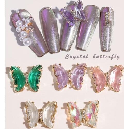 1Pc Nail Art Aurora Iredescent Crystal 3D Butterfly Metallic Decor Jewelry Charm UV Gel Polish Decoration Manicure Tools