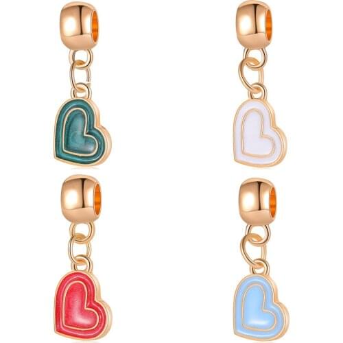 1Pcs New Pretty Color Heart Pendant DIY Beads Suitable for Original Pandora Charm Bracelet Ladies Jewelry Making Gifts
