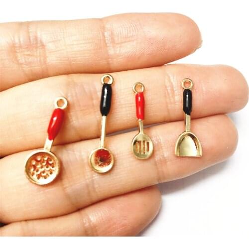 10pcs/pack Kitchenware Spatula Enamel Charms Metal Golden Pendants Earring DIY Fashion Jewelry Accessories 6*23mm