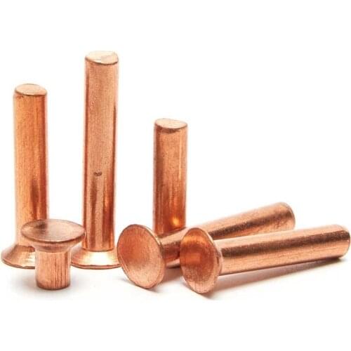 30pcs M3 T2 copper countersunk rivets flat head solid cuprum rivet tap hit rivetings hand knock riveting GB869 4mm-25mm long