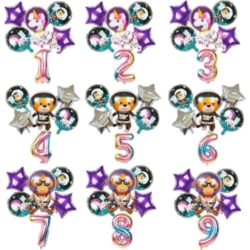 6pcs Outer Space decorations number 1 balls baby Boy girl party Astronaut helium balloons Birthday Party Decor Kids gifts globos