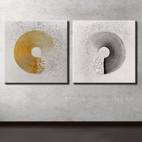 Hand Painted Abstract Golden Gray Yin Yang Oil Painting On Canvas Modern Wall Art Picture For Living Room Home Decor Restaurant