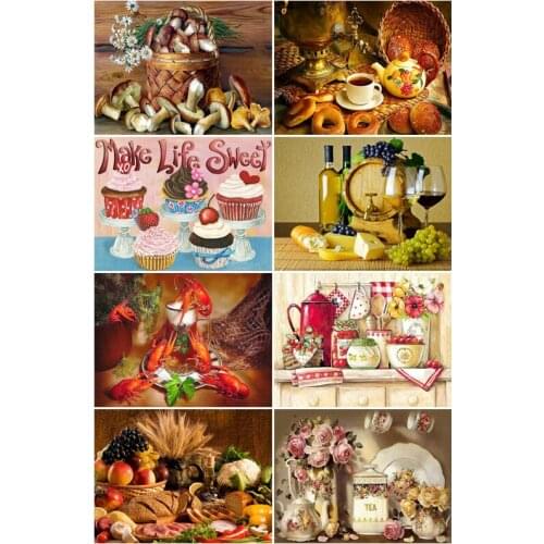 Kitchen Room Decor Diamond Painting Cross Stitch Mushroom 5D DIY Diamond Embroidery Food Cake Wine Mosaic Patterns Rhinestones