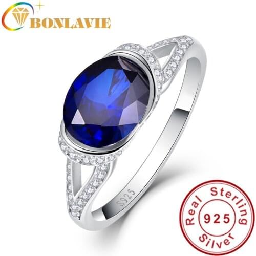 BONLAVIE Fine Jewelry Women 925 Sterling Silver Ring Oval Sapphire Natural Stone Vintage Jewelry Ring Wedding Infinity Rings
