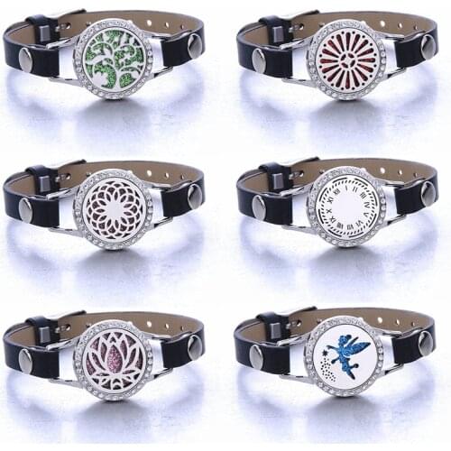 Aromatherapy Bracelet Genuine Leather Stainless Steel Essential Oil Diffuser Locket Bracelet Wristbands Aroma Diffuser Jewelry