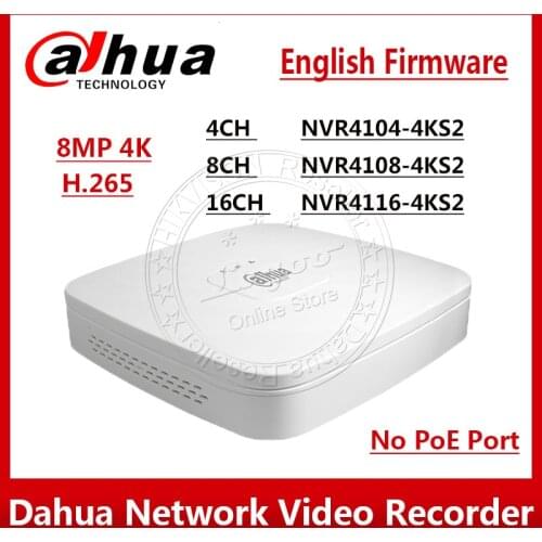 Dahua Original NVR4104-4KS2 NVR4108-4KS2 NVR4116-4KS2 4/8/16 Channel Smart 1U 4K&H.265 Lite Network Video Recorder