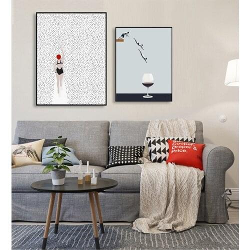 For Living Room Decorative Prins On The Wall Abstract Nordic Poster Swim Wine Glass Canvas Painting Wall Art Pictures