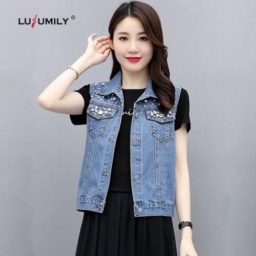 Lusumily Denim Vest Women Loose Vintage Waistcoat Jacket Autumn Female Sleeveless Jacket Plus Size 5xl Outwear Student Vest