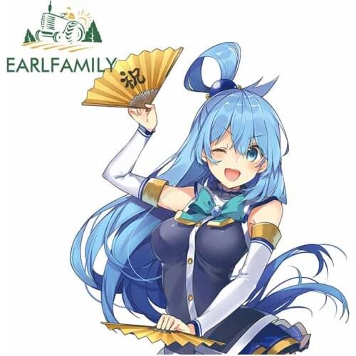 EARLFAMILY 13cm x 11.7cm for Aqua Konosuba Fan Bless Anime RV Bumper Refrigerator Car Stickers Laptop Cartoon Windows VAN Decal