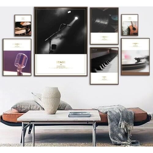 Guitar Record Piano Microphone Drum Kit Wall Art Canvas Painting Nordic Posters And Prints Wall Pictures For Living Room Decor