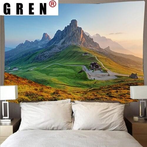 GREN Tapestry Mountain Forest Sky Flower Scenery Wall Art Psychedelic Carpet Beach Towel Mandala Blanket Living Room Home Decor