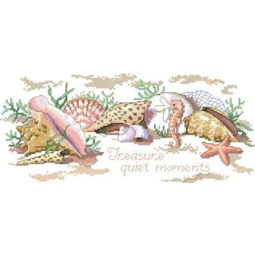 COTTON Lovely Counted Cross Stitch Kit Treasure Quiet Moments Shell Starfish on Seashore Sand dim