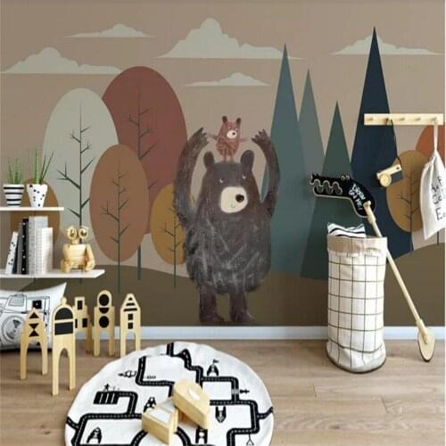 Custom wallpaper modern minimalist abstract geometric forest bear personality childrens room wall waterproof material