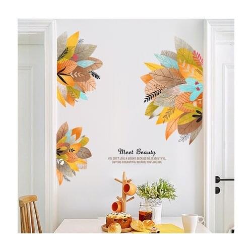 Meet Beauty Lucky Wall Sticker Leaf Pastoral Living Room Decoration Self-adhesive Simple Porch Corridor Vintage Home Decor