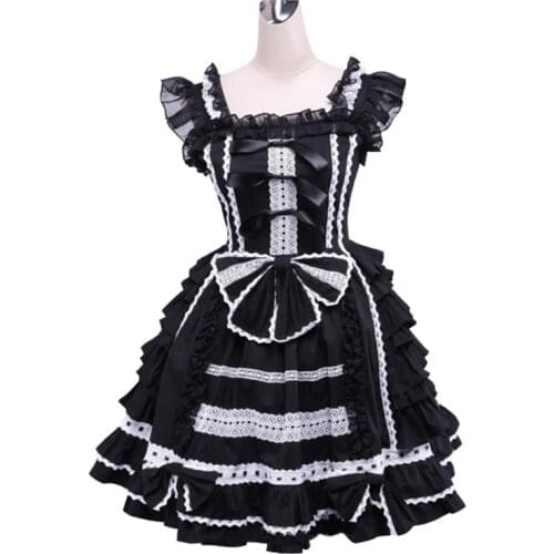 Lovely Gothic Lolita Feifei Sleeves Ruffles Bow Lace Dress