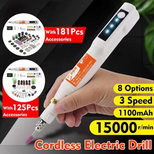 Mini DIY Cordless Electric Grinder Drill 3 Speed Adjustable USB Grinding Accessories Set Power Tools Engrave Pen