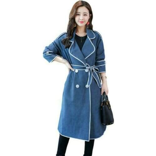 Fashion Womens Lapel Belted Double-breasted Windbreaker Overcoat Loose Work Coat