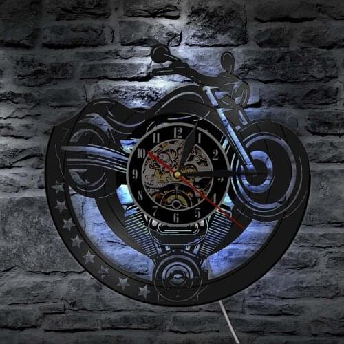 Motorcycle Wall Art Vinyl Record Clock Garage Unique Art Design Vintage Clock Timepiece Man Cave Workshop Decor Motorbikers Gift