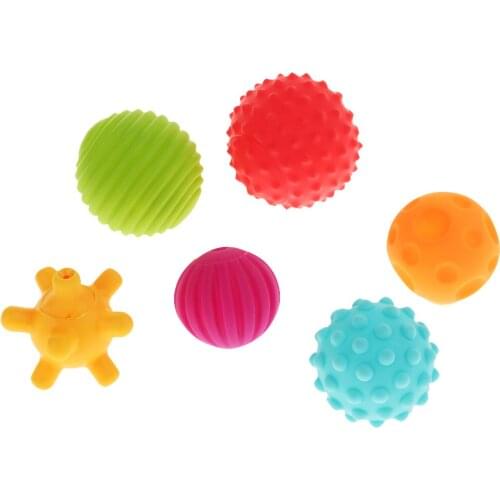 Set of 6 Multi-Color Sensory Ball Set Soft & Textured Balls for Baby Crawling, Grasping and Playing