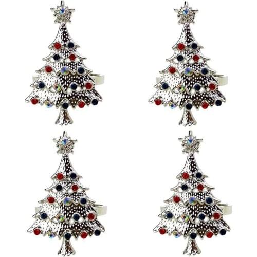 Christmas Tree Napkin Rings Set of 4 Napkin Holder for Holiday,Wedding,Thanksgiving, Birthday and Party Dinner Table Dec