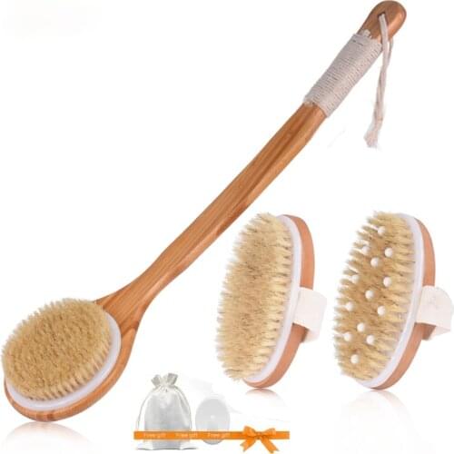 Natural Bristle Bath Brush Exfoliating Wooden Body Massage Shower Brush SPA Woman Man Skin Care Dry Body Brush D40