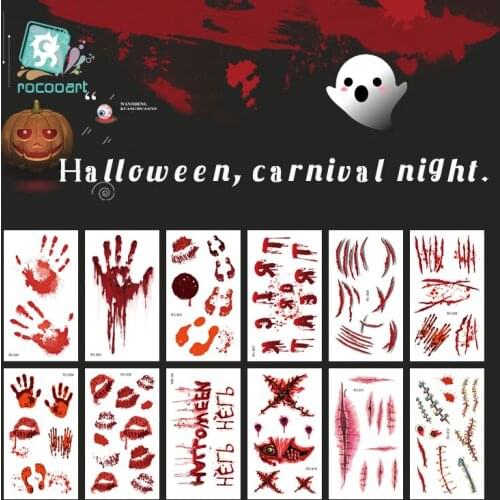 New Halloween Temporary Tattoo Series revelry night horror red blood fingermark fake waterproof tattoo made for the holiday Taty