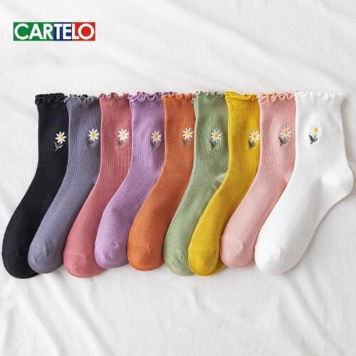 CARTELO New Solid Color Printing Pattern Women Socks Fashion Cute Sport Breathable Cotton Stocking Носки женские Meias Feminina
