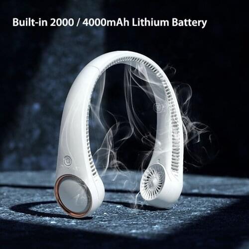New Hanging Neck Small Fan Portable Mini Outdoor USB Mute Rechargeable Three-Speed Mode To Carry Leafless 360° Surround Fan