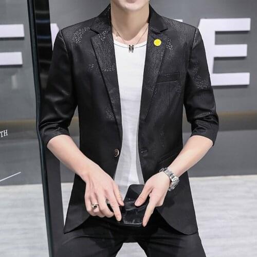 New Spring Summer Three Quarter Sleeve Blazer Mens Suit Casual Half Sleeve Coat Korean Slim Fit Single Button Top Coats Clothes